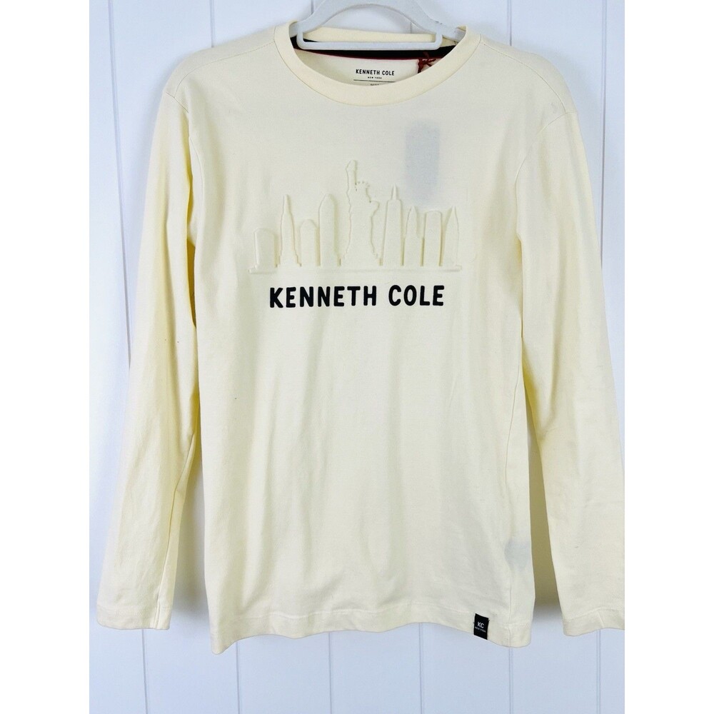 New Kenneth Cole Cream 3D Puffer NYC Skyline Super Soft Long Sleeve Tee Sz 14/16